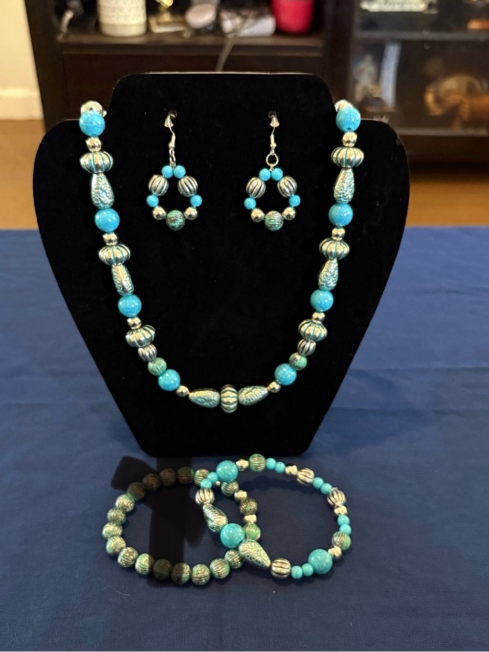 Turquoise Bead Jewelry Bundle - 3-Piece Women’s Necklace & Earring Set - Picture 5 of 10